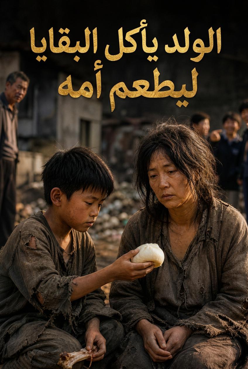 الولد يأكل البقايا ليطعم أمه
