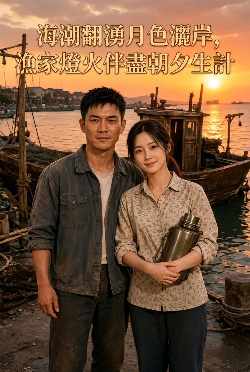 海潮翻湧月色灑岸，漁家燈火伴盡朝夕生計