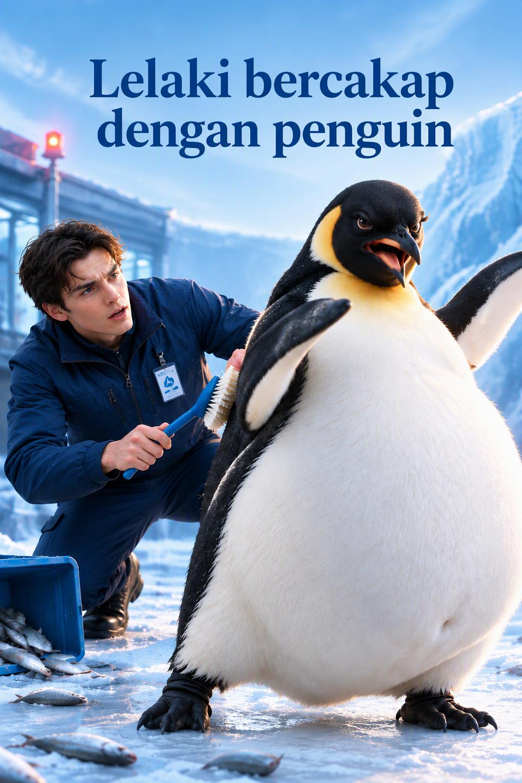 Lelaki bercakap dengan penguin