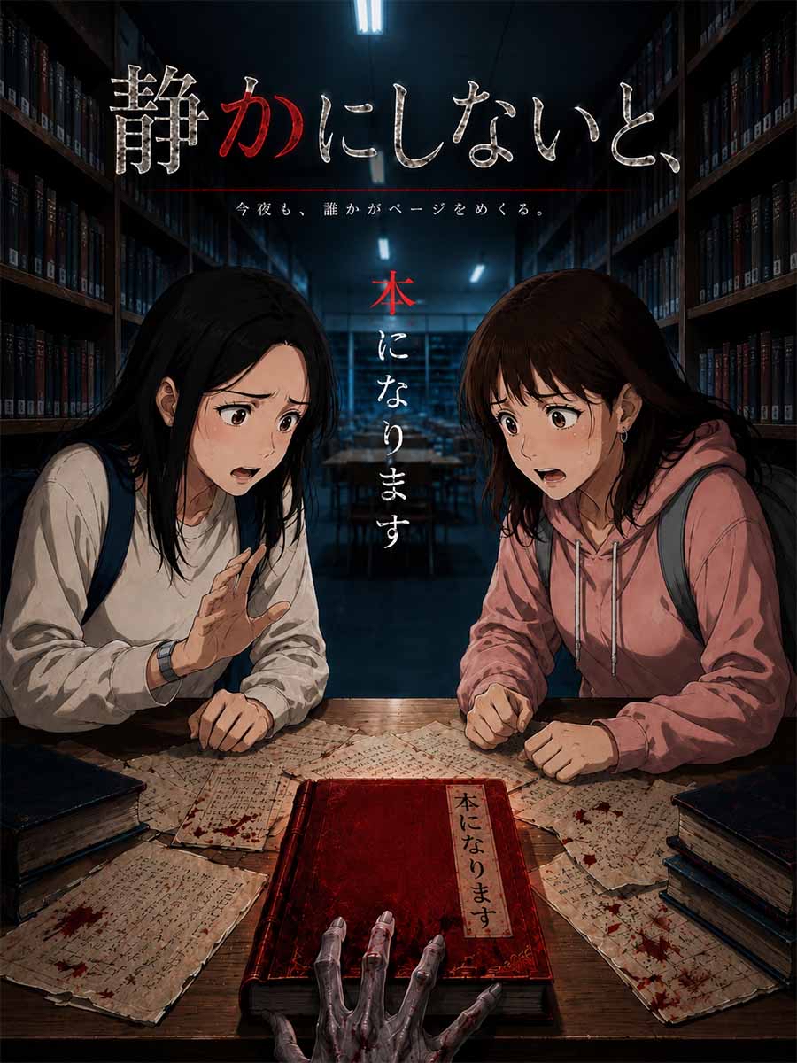 静かにしないと、本になります