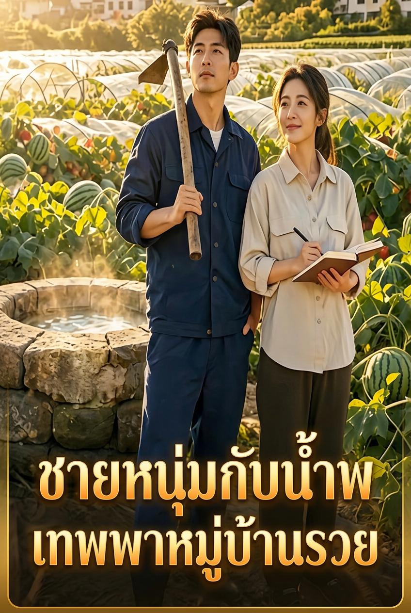 ชายหนุ่มกับน้ำพุเทพพาหมู่บ้านรวย
